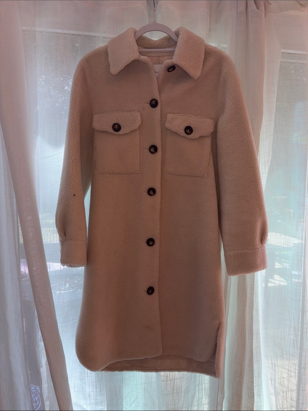 Rebecca Minkoff Cream Teddy Button-Front Coat